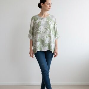 Green and White Floral Blouse